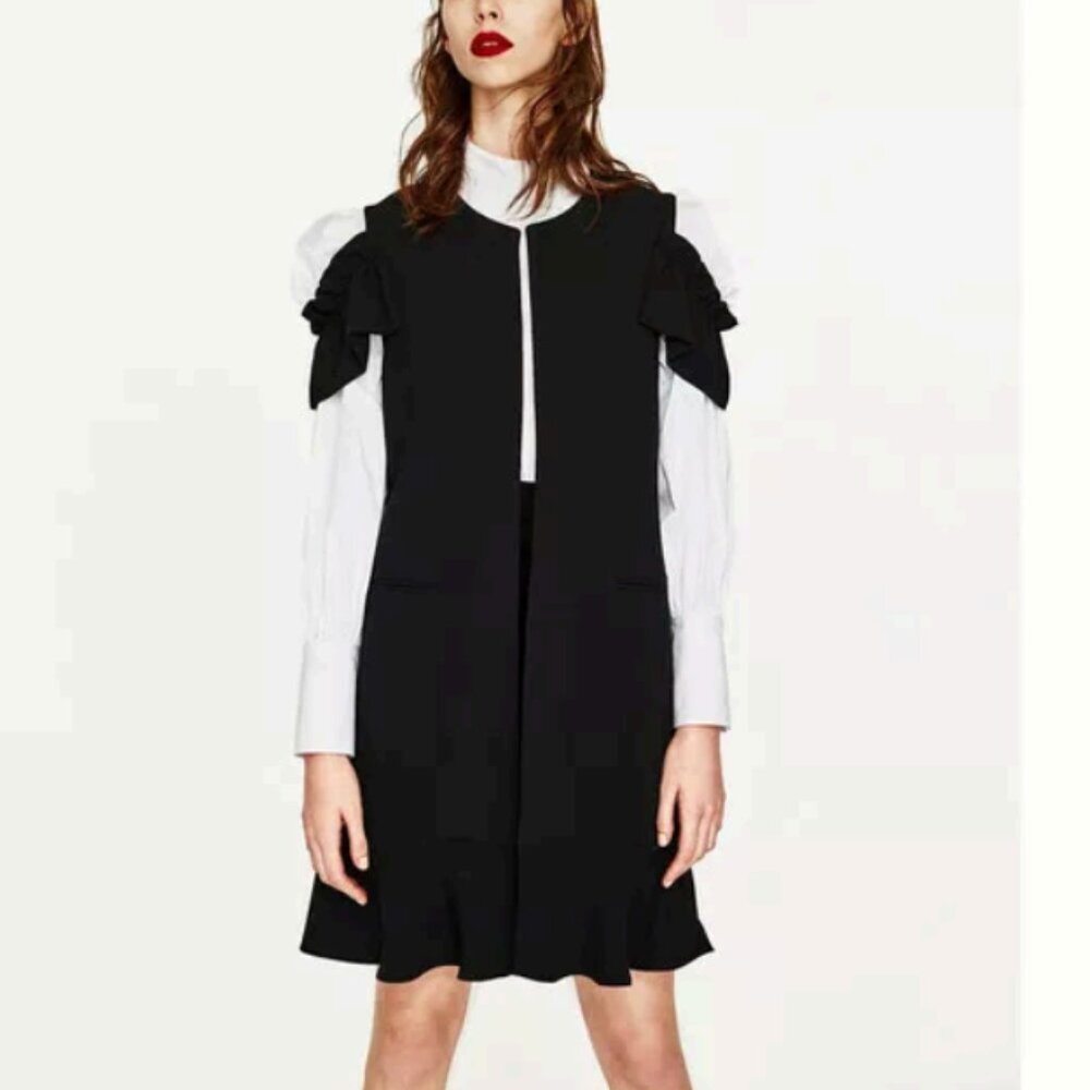 ZARA Tailored Sleeveless Open Front Waistcoat Vest Black Size XS